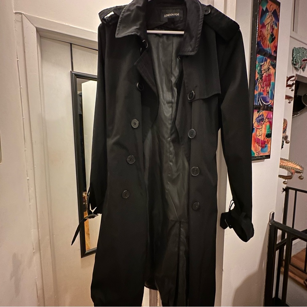 London Fog Women's Double Breasted Black Trench Coat XL
